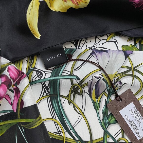 New Gucci Silk Wrap Logo Flora Infinity Print White Multicolor Unisex Scarf - Picture 12 of 16